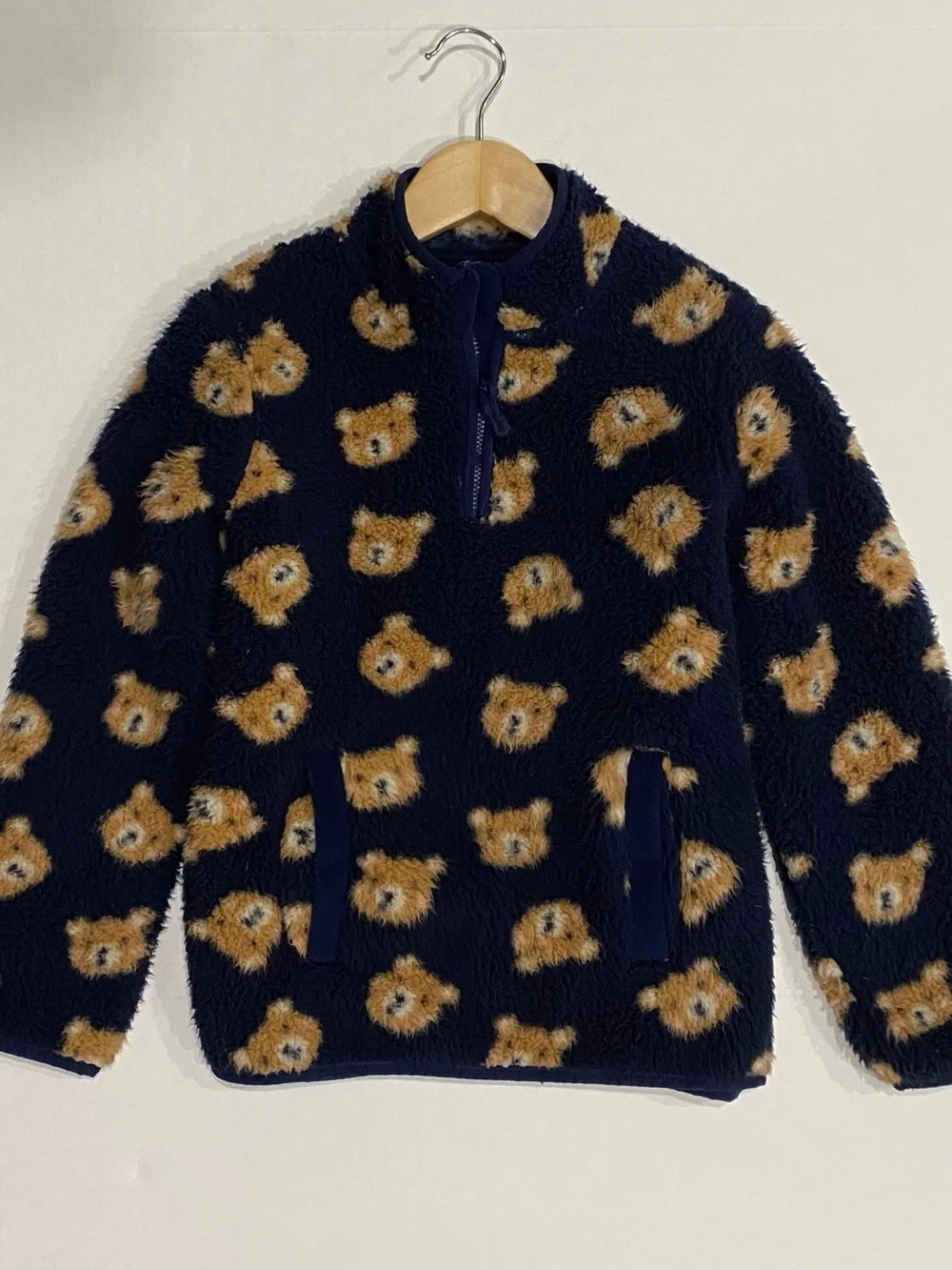 Gymboree Boys ‘Little Essentials’ Navy Bear Sherpa Half-zip Pullover Size 7